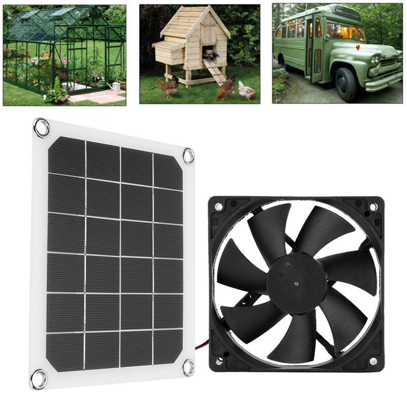 6V 10W Outdoor Solar Power Panel Exhaust Fan USB Charging
