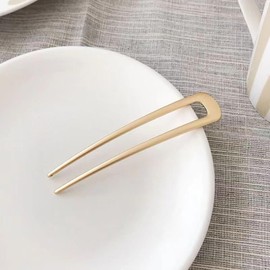 LOHGOU 2Pcs Large French Style Hair Forks Shell U Shaped Hair Pins for Women and Girls, Vintage Hair Pins Hairstyle Accessories for Buns, Long and Thick Hair (Gold)
