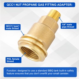 QCC1 Nut Propane Gas Fitting Adapter Kit, QCC1 Nut Propane Gas Fitting Hose Adapter with 1/4" Male Pipe Thread, 3/8 Male Flare x 1/4 Male NPT