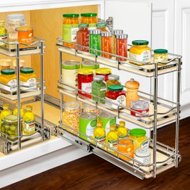 LYNK PROFESSIONAL® Élite™ Pull Out Spice Rack Organizer for Inside Kitchen Cabinets - 6" x 21" - Slide Out Drawer – Wood/Chrome Sliding Spice Organization for cabinet - Spice Racks - 6 Tier