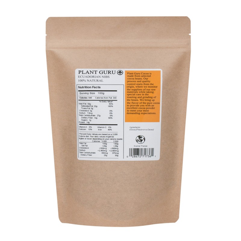 Raw Cocoa/Cacao Nibs 1 lb. Arriba National Bean From Ecuador