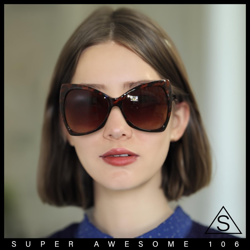 SA106 Unique Oversized Cat Eye Hybrid Butterfly Sunglasses Black