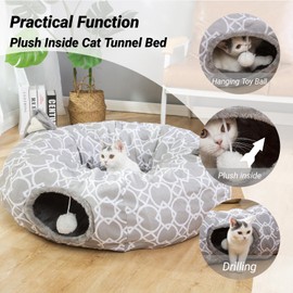 LUCKITTY Geometric Cat Tunnel Bed Under Christmas Tree Oxford Outside with Plush Inside,Cats Toys Collapsible Tunnel Tube with Balls, for Rabbits, Kittens, Ferrets,Puppy 3FT