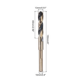 sourcing map 3pcs Reduced Shank Twist Drill Bits 13mm Black Nitride & Gold Titanium Coated High Speed Steel 4341 with 10mm Shank for Stainless Steel Alloy Metal Plastic Wood