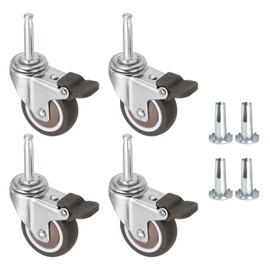 PATIKIL 2 Inch Swivel Caster with Brake Set of 4 Stem Casters 5/16" (8mm) Dia Stem Threaded TPE Wheels 179Lbs Total Load Capacity with Sockets for Furniture Trolley Cart