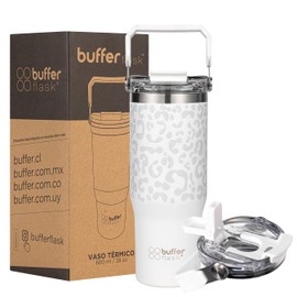 BUFFER FLASK - Vaso Termico 800ml - Termo Acero Inoxidable, Termos para Cafe Agua - Regalos para Mujer - Vasos Termicos Frio y Caliente - Color Leopardo Blanco