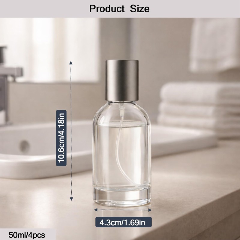 ROHIJALE 50ml/1.7oz Clear Glass Spray Bottles 4 Pack, Refillable Fine