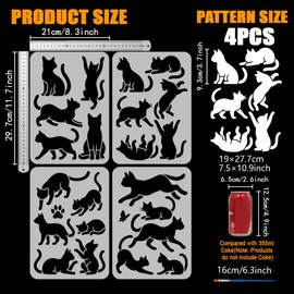 FINGERINSPIRE 4Pcs Silhouette of the Cat Stencils with Paint Brush