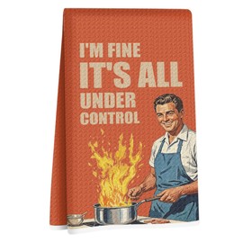Funny Cooking Kitchen Towels, 50s Retro Man Cooking Decorative Dish Towel