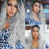 Peluca Larga De Mujer Color Gris Degradado Pelo Ola Natural