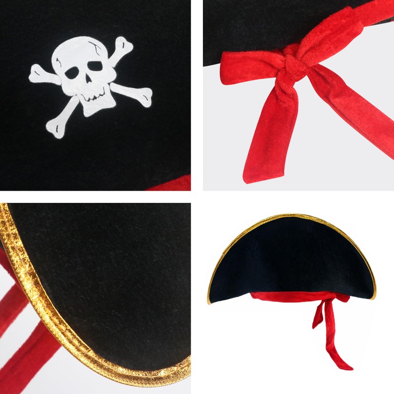 D-Fokes 2 Pieces Pirate Hat Skull Print Pirate Captain Costume