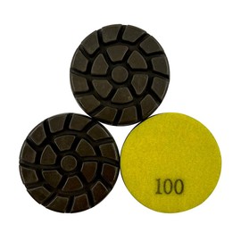 3" Resin Concrete Diamond Polishing Pads, #100 Grit, Dark Resin, Set of 3, 8mm Segment Height, Dry or Wet for Walkbehind Grinders