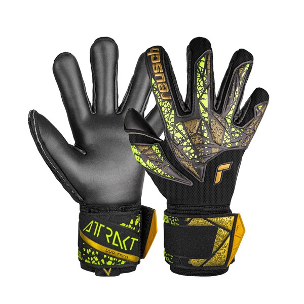 Reusch Attrakt Duo Finger Support Goalkeeper Gloves, Black/Gold/Yellow, Size 8