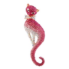 EVER FAITH Women's Austrian Crystal Graceful Kitten Pet Cat with Bowknot Brooch Pink Gold-Tone