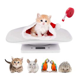Digital Pet Scale, Small Animal Scale with Tape Measure, Kitchen Food Scale, Weighing Max 33lbs, Size 12"x8", LCE Electronic Weight Scale Only for Newborn Kitten, Puppy, Hamster, Little Bird (White)