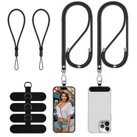 Cell Phone Lanyard, Universal 2× Phone Crossbody Lanyard for Women, 2× Wrist Phone Strap and 4× Upgraded Connectors Compatible with Most Phones (Black Black)