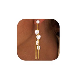 Pearl Dangle Earrings for Women Long Gold Pearl Dangling Earrings Elegant 14K Gold Plated Pearl Drop Earrings Hypoallergenic Dangly Gold Jewelry for Women