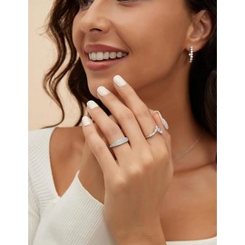 Wedding Bands for Women Stackable Cubic Zirconia V Shape Curved Engagement Rings (Silver, 6)