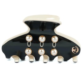 MAORULU French Acetate Hair Claw Clip – 2.75 Inch Pearl Medium Jaw Clip for Women, Strong Hold, Premium Glossy Hair Clamp for Thick & Thin Hair, Black