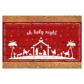 DecStic Oh Holy Night Coir Mat Nativity Scene Doormat Christmas is Coming Funny Weather Resistant Non Slip Mat for Front Outdoor Indoor Home Entrance 24x36in