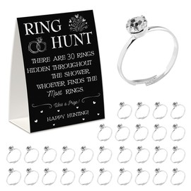 Ring Hunt Game(30 Rings with One Sign), Fun Bridal Shower Game, Wedding Game/Engagement Party Game, Bridal Shower Decorations Black and White-RH03