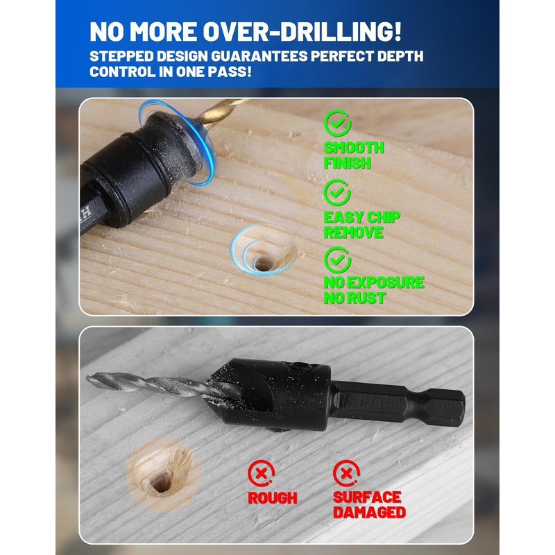 HIPULX Countersink Drill Bit Set for Wood - 14 PCS