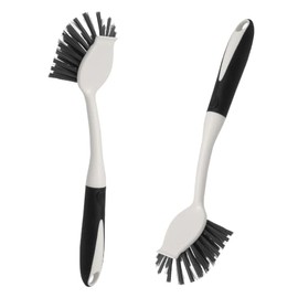 2 Stück Spülbürste Schwarz Abwaschbürste 29cm Bürsteputzbürste Küchenbürste Integrierter Schaber Reinigungsbürste Langer Griff Silikon Topfbürste Cleaning Brush Hochwertige Geschirrbürste
