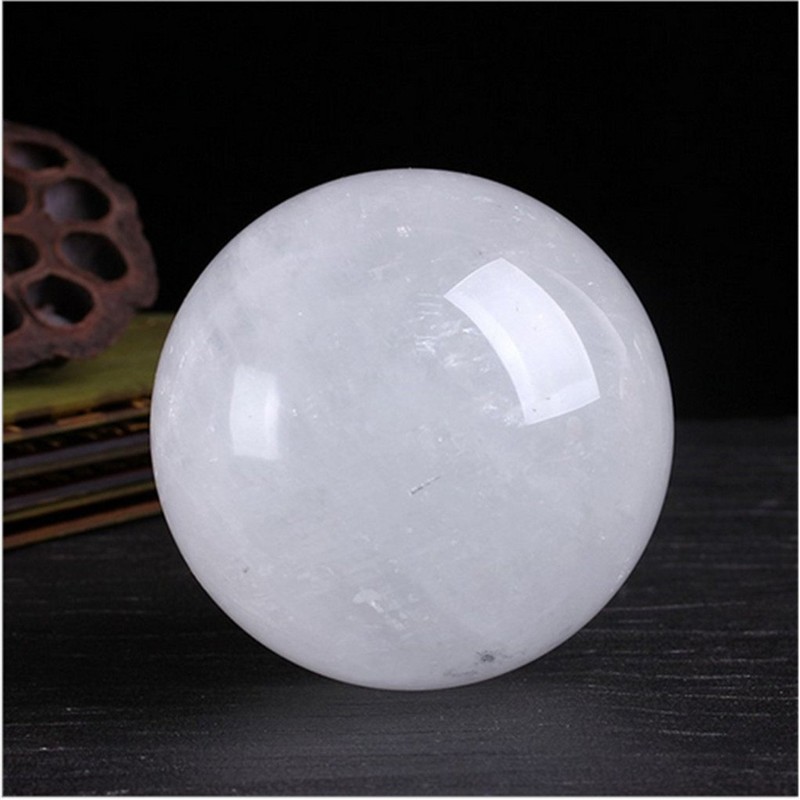 White Crystal Ball Power Stone Round Sphere Figurine Interior Himalayan