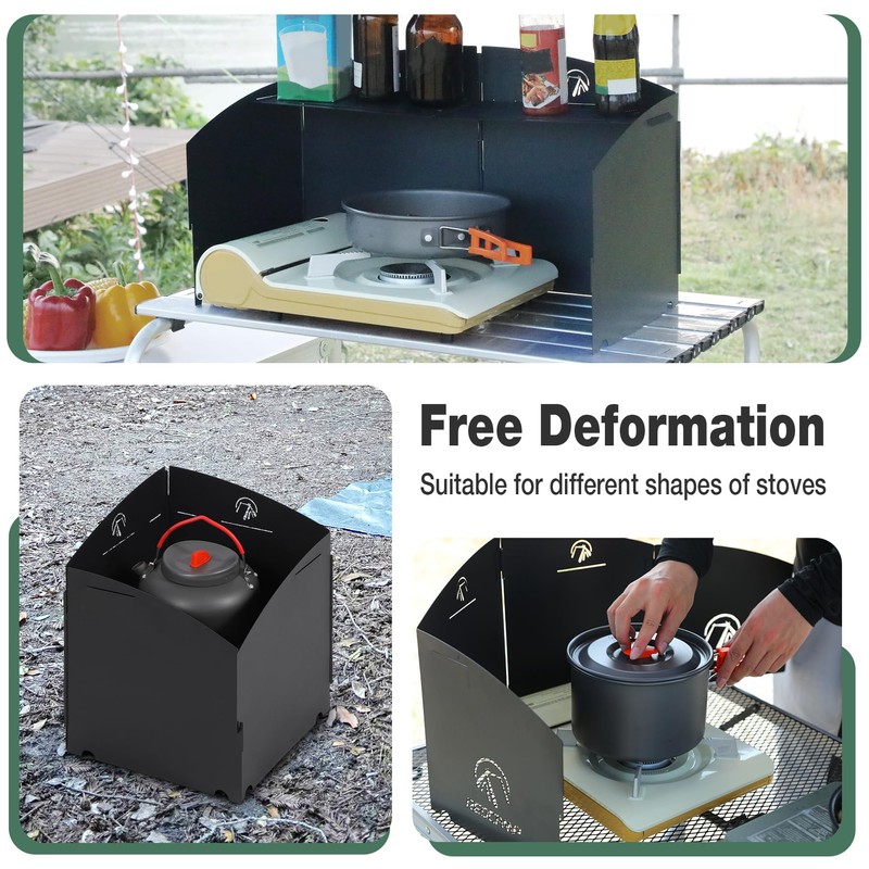 REDCAMP 4 Plates Camping Stove Windscreen, Outdoor Iron Folding Stove