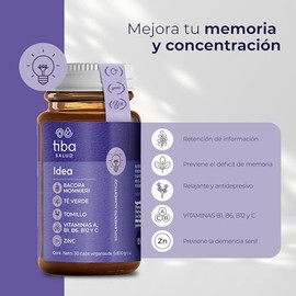 Suplemento Para Memoria Y Concentracion | Vitaminas A, C, B1, B6, B12, Zinc, Te Verde y Bancopa Monnieri 800mg Por Porción | Multivitaminico 60 Cápsul