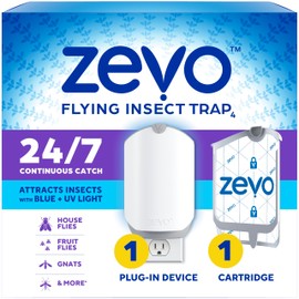 Zevo Flying Insect Trap & Cartridge - Plug in Fly Trap & Indoor Bug Catcher for Gnats, House & Fruit Flies - Mess-Free - Use in Any Room - Uses Blue & UV Light (1 Plug in Device & 1 Cartridge)