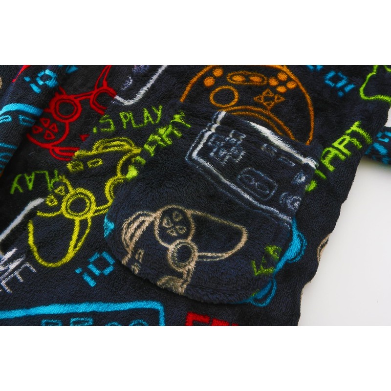 Boys Fleece Robe, Hooded Toddler Soft Fuzzy Bathrobe for Kids