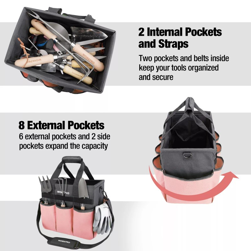 WORKPRO Garden Tool Bag, Heavy Duty Gardening Tote Bag Organizer