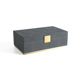 WV Dark Grey Shagreen Large Decorative Box,Faux Leather Rectangular Storage Box Shelf Organizer Memory Box Jewelry Organizer Men's&Women's Accessories Organizer (dark grey, 14x8.3 inch