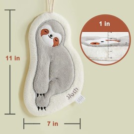 LKOOYFHE Cute Sloth Hand Towels for Kids, Microfiber Coral Fleece, Absorbent, Quick-Drying, Set of 3, for Kitchen, Bathroom, Bedroom