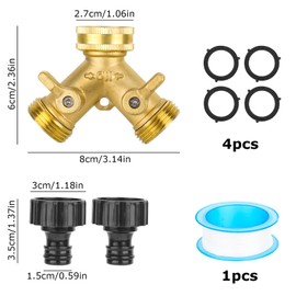 2 Way Brass Garden Tap Splitter, Hose Splitter Double Way 3/4" Hose Connector Tap, Y Splitter Hose Connector with Individual On/Off and 2 Quick Connector, Tap Distributor for Outdoor and Garden Hoses