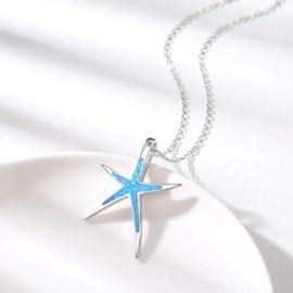 Cuoka - Collar de estrella de mar, plata de ley 925 con ópalo, colgante de playa hawaiana, océano náutico, joyería de estrellas de mar, joyería de ópalo de San Valentín para mujeres y novias, Metal,