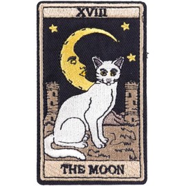 The Moon Cat Tarot Card Fortune Telling 3.6" Iron On Embroidered Thermoadhesive Patch for Clothing