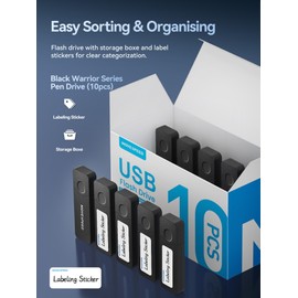 MOVEPEED 32GB Flash Drive Pack 10, Bulk USB 2.0 Flash Drives with Storage Box and Label Stickers, Thumb Drive for Office Data Transfer (10 Pack, Black)