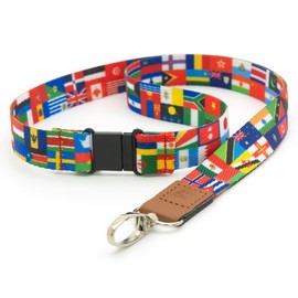 LanyardsTomorrow Pack of 10 Lanyards Flags of the World Multicolor Lanyard Pre-Printed Safety Lock Metal Clip ID Badge Holder 2cm Flat Lanyard by LanyardsTomorrow