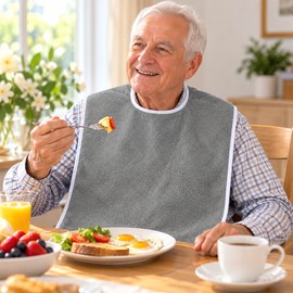 2 Pcs Adult Bibs for Eating – Large Terry Cloth Clothing Protector with Adjustable Neck Closure for Seniors and Everyday Mealtime Use