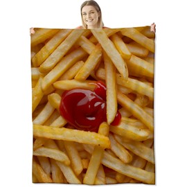 French Fry Blanket for Kids Adults, Flannel French Fry Blankets Gifts, French Fry Throw Blanket for Sofa Couch Bed Living Room Soft Warm Cozy French Fry Decor 50" x 60"