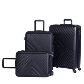 ROCKRAIN 3 Piece ABS Lightweight Luggage Set: 20/24/28 Inch Hard Shell Suitcase with Spinner Wheels & TSA Lock - Modern Black Travel Luggage for Business & Vacation - Durable & Scratch-Resistant