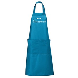 Schnoschi High Quality Embroidered Kitchen Apron in Turquoise with 3 Star Chef Embroidered, turquoise