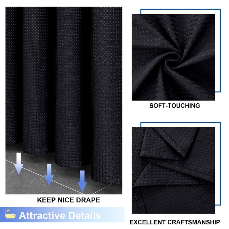 OVZME Extra Long Shower Curtain Set- 96 Inch Long Waffle