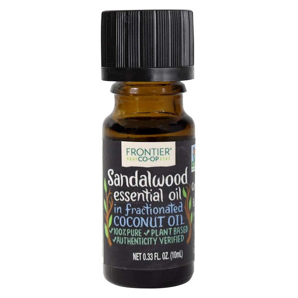 Frontier Co-op Sandalwood Essential Oil in Fractionated Coconut Oil, Warm and Cleansing | GC Tested for Purity | 9.75ml (0.33 fl. oz.)