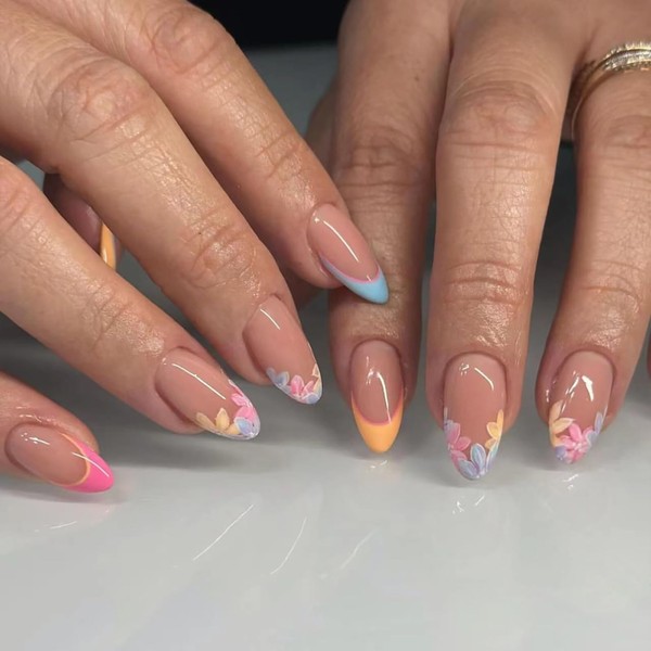 French Tip Press on Nails Medium Almond False Nails with