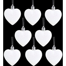 Christmas ConceptsÂ® Pack of 8 - 60mm Heart Shaped Christmas Tree Baubles â Glitter Decorated Baubles (White)