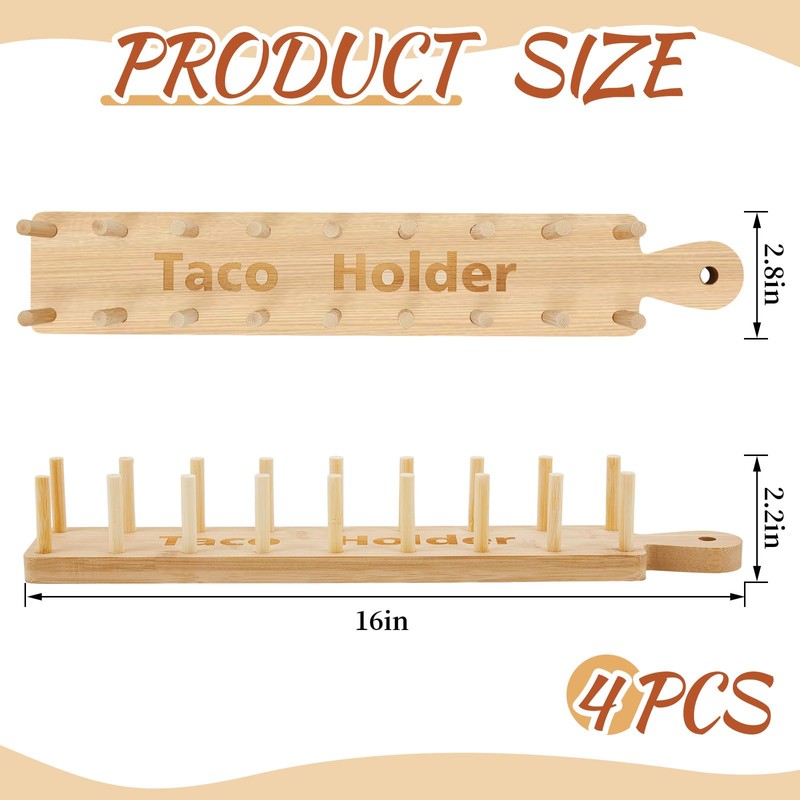 Pinkunn 4 Pcs Bamboo Taco Tray Holder Holds 8 Rack