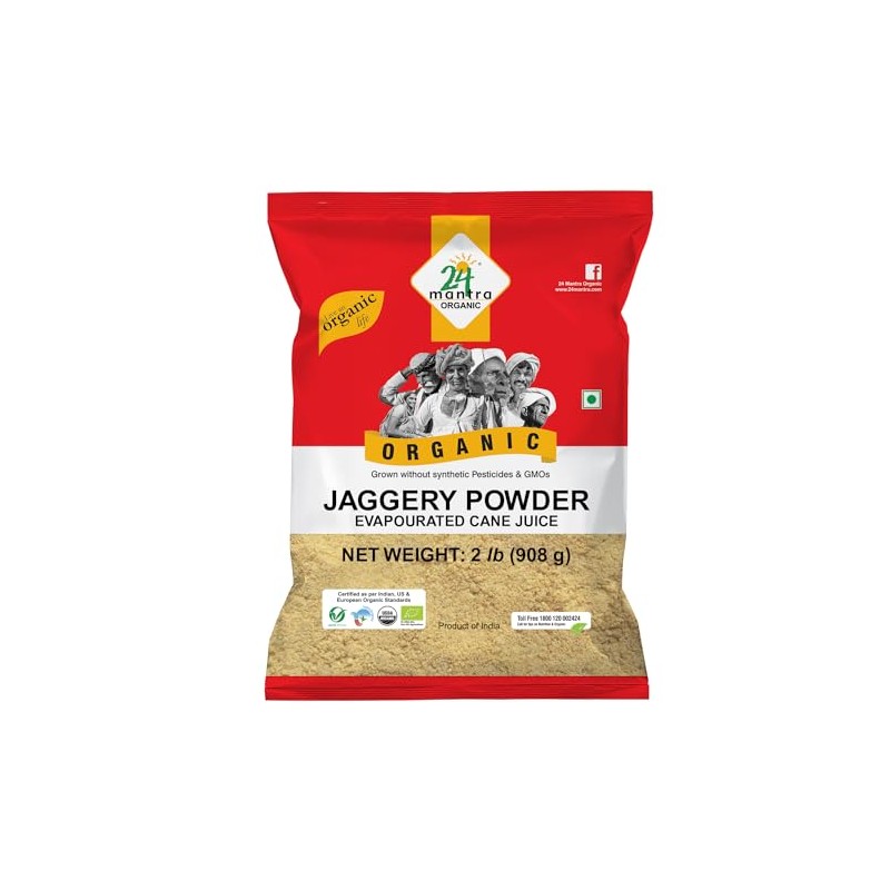 24 Mantra Organic Unbleached Jaggery Powder 2 Pound, Healthy Sugar